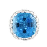 Ring with aquamarine and diamonds, contemporary