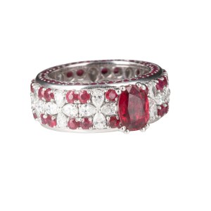 A wedding band with rubies and diamonds, contemporary