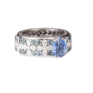 Wedding band with sapphires and diamonds, contemporary