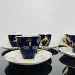 JSK - Porcelain Set of 5 Cups with Saucers - Cobalt Blue Glaze - Gilded Floral Design - Czechoslovakia