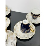 JSK - Porcelain Set of 5 Cups with Saucers - Cobalt Blue Glaze - Gilded Floral Design - Czechoslovakia