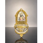 Antique Hanging Holy Water Font - Metal Relief Featuring Jesus Christ - Glass Image and Holy Water Container - 13 cm