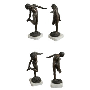 Bronze sculpture of a boy with a crab on a marble base, 34 cm