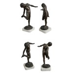 Bronze sculpture of a boy with a crab on a marble base, 34 cm