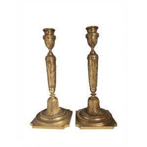Pair of gilded bronze candelabra signed F. Barbedienne, 27.5 cm.