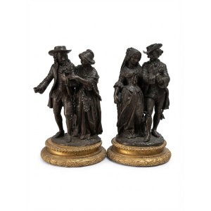 Duchoiselle, coppia di sculture in bronzo raffiguranti scene galanti, XIX secolo 25 cm