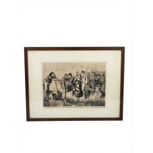 19th-Century English School: *The First April*—A Scene at the Ferry; Vintage Print / Engraving