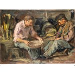 Oil painting on canvas by R. Bonfanti - Interior Scene in a Barn, 70x50 cm