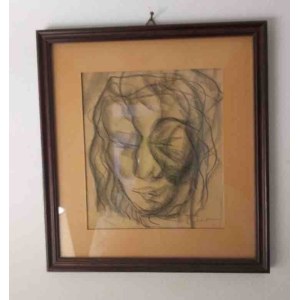 Attilio Curreri, Portrait of a Face, Charcoal Drawing on Paper