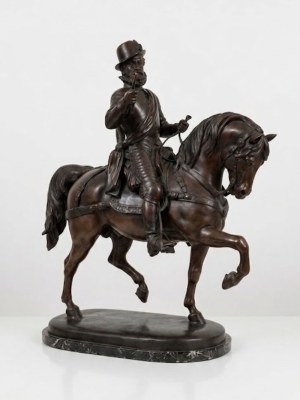 Scultura in bronzo di grandi dimensioni che raffigura un nobile o un alto ufficiale militare del XVI. Firmata Hunt 90 x 80 cm peso 30 kg