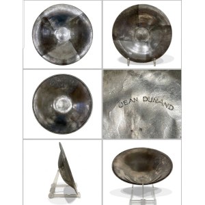 Art Deco plate in silver-plated metal by Jean Dunand, 24 cm in diameter, from the 1920s