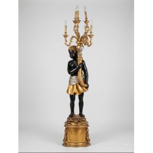 Moretto veneziano lampada da terra in legno intagliato policromo e dorato cm 190