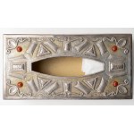 BROGGI MILANO Silver-Plated Embossed Metal Tissue Box with Four Overlapping Stones, Broggi Milano, Mid-20th Century
