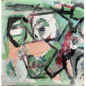 Abstract Expressionist painting in the CoBrA style, oil on panel, mid-20th century