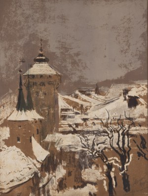 Leon Wyczółkowski (1852 Huta Miastkowska - 1936 Warszawa), Brama Floriańska w Krakowie z okien Akademii Sztuk Pięknych, 1903