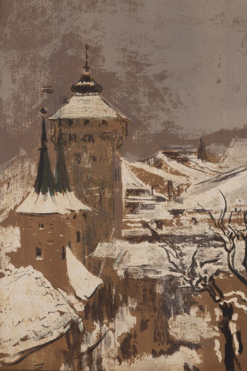 Leon Wyczółkowski (1852 Huta Miastkowska - 1936 Warszawa), Brama Floriańska w Krakowie z okien Akademii Sztuk Pięknych, 1903