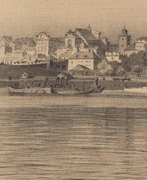 Adam Grabowski (1875 - 1940 ), Panorama Krakowskiego Przedmieścia i Zamku Królewskiego od strony Wisły, 1921