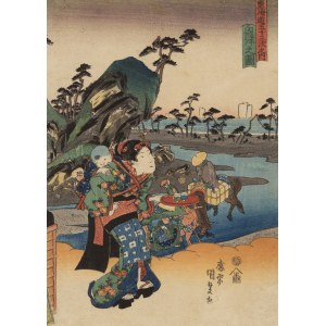 Utagawa Kunisada (1786 - 1864), « Okitsu » de la série « Les 53 stations de la route du Tōkaidō », 1838