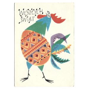 Pocztówka wielkanocna WESOŁYCH ŚWIĄT - Maria Uszacka, 1961 r. [PRL]