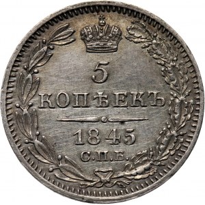 Rosja, Mikołaj I, 5 kopiejek 1845 KB, Petersburg