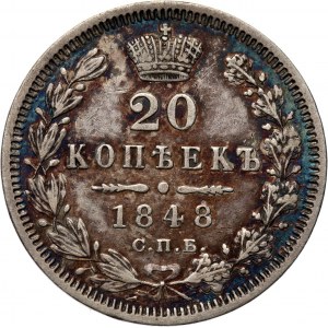 Rosja, Mikołaj I, 20 kopiejek 1848 HI, Petersburg
