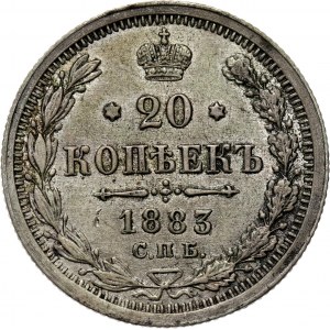 Rosja, Aleksander III, 20 kopiejek 1883 DC, Petersburg, rzadszy rocznik