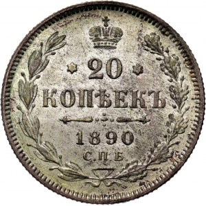 Rosja, Aleksander III, 20 kopiejek 1890 AG, Petersburg, UNC