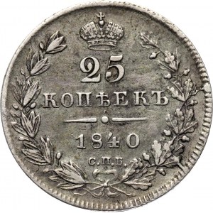 Rosja, Mikołaj I, 25 kopiejek 1840 HG, Petersburg