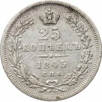 Rosja, Mikołaj I, 25 kopiejek 1845 KB, Petersburg