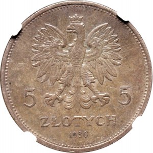 Polska, II RP, Sztandar, 5 złotych 1930, piękny egzemplarz, NGC AU58