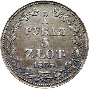 Mikołaj I, 3/4 rubla/5 złotych 1838 MW, Warszawa, REWELACYJNE!!