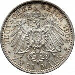 Niemcy, Badenia, Fryderyk, 2 marki 1902, 50-lecie panowania, UNC-