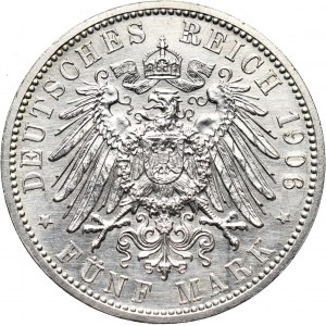 Niemcy, Badenia, 5 marek 1906, Złote Gody, piękne!! UNC