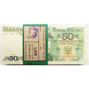 Polska, PRL, paczka bankowa 50 złotych 1988, seria GU