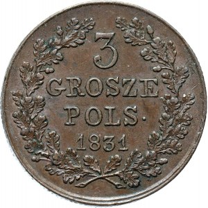 Powstanie Listopadowe, 3 grosze 1831 K.G., Warszawa, piękny egzemplarz