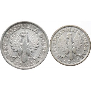 Polska, II RP, Kłosy, zestaw 1 złoty i 2 złote 1924, Paryż