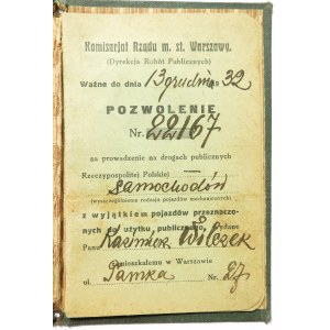 II RP, Pozwolenie na Prawo Jazdy z 1927 roku, oryginalna okładka z epoki