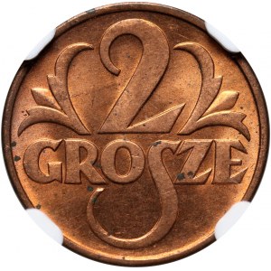 Polska, II RP, 2 grosze 1937, Warszawa, NGC MS65RD