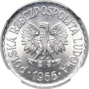 Polska, PRL, 1 złoty 1966, NGC MS66, rewelacyjny egzemplarz