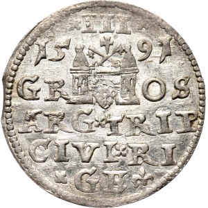 Zygmunt III Waza, trojak 1591, Ryga, odmiana z małą głowa króla, końcówka napisu L
