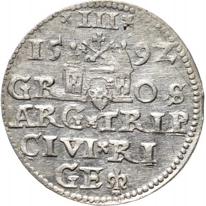 Zygmunt III Waza, trojak 1592, Ryga, odmiana z dużą głowa króla