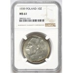 Polska, II RP, Józef Piłsudski, 10 złotych 1939, Warszawa, NGC MS61