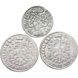 Niemcy, Prusy, Fryderyk Wilhelm, zestaw trzech monet 1684 HS, orty, szóstak, Królewiec