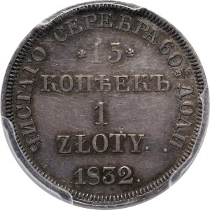 Mikołaj I, 15 kopiejek/1 złoty 1832 HG, Petersburg, rzadszy rocznik, PCGS AU55