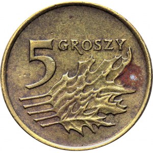 Polska, III RP, destrukt-odwrotka, 5 groszy 1998 o 80 stopni