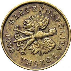 Polska, III RP, destrukt-odwrotka, 5 groszy 1998 o 80 stopni