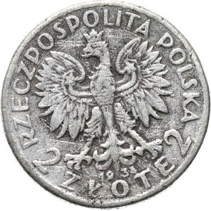 Polska, II RP, 2 złote 1934, falsyfikat z epoki, szary metal srebrzony