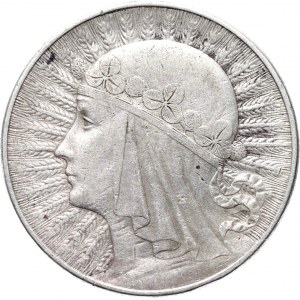 Polska, II RP, głowa kobiety, 10 złotych 1932, ze znakiem mennicy, skrętka o 25%