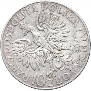 Polska, II RP, głowa kobiety, 10 złotych 1932, ze znakiem mennicy, skrętka o 25%