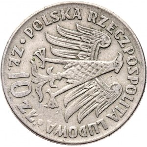 Polska, PRL, 10 złotych 1964, Kazimierz Wielki, wklęsły, destrukt skrętka o 85 stopni
